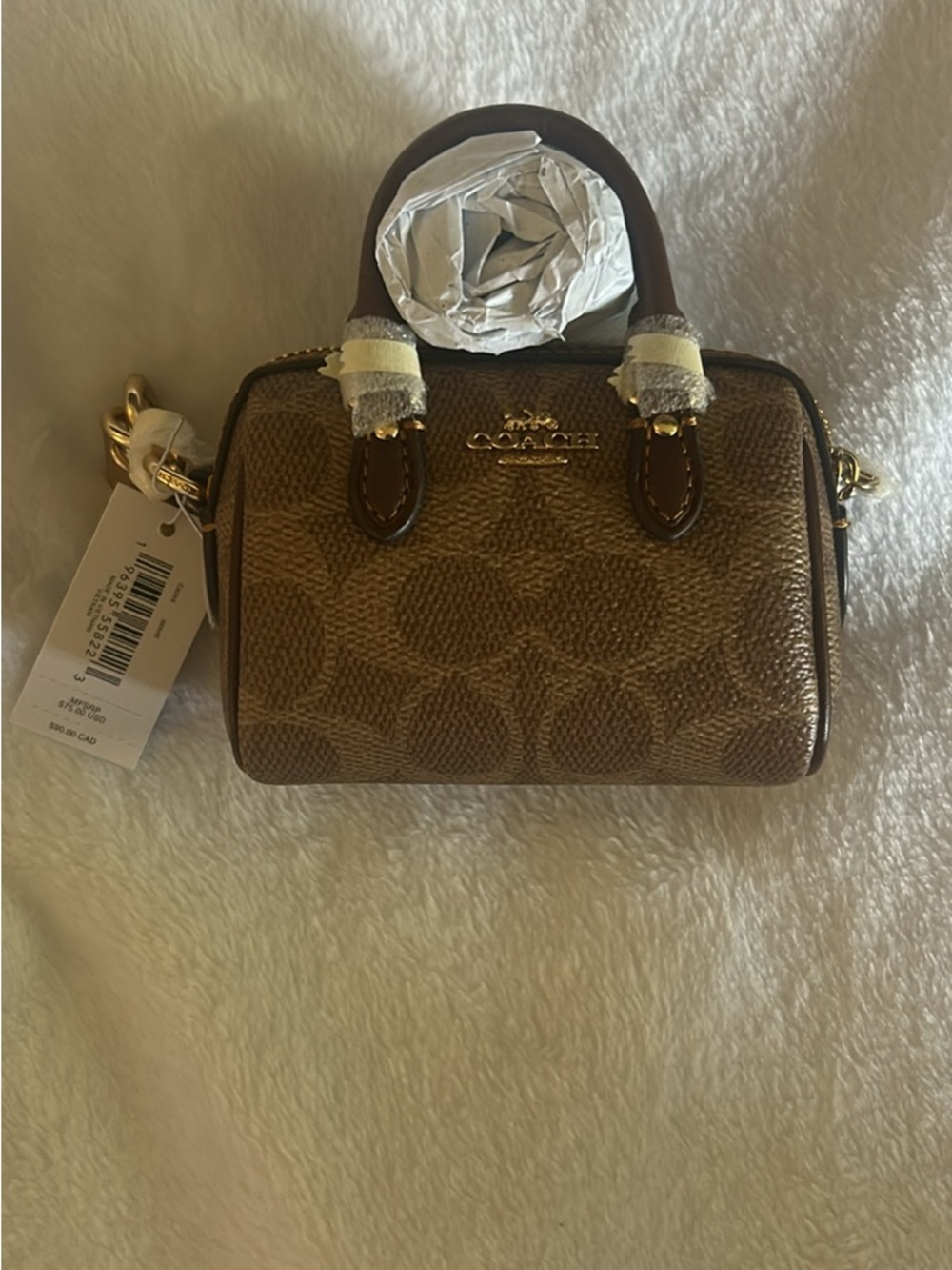 Coach Mini Satchel Bag Charm in Signature Brown/Gold Hardware (Authentic, NWT)